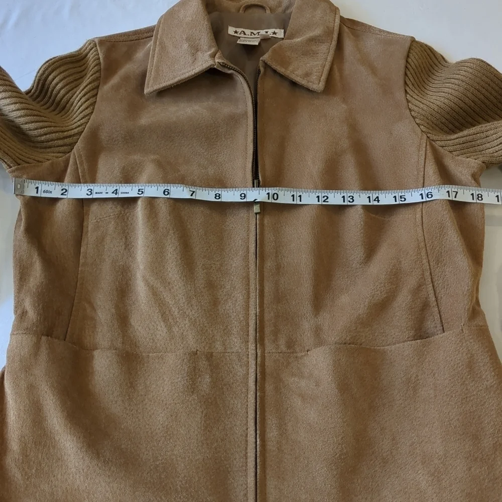 A.M.I. leather jacket with knit sleeves brown jacket, size PM